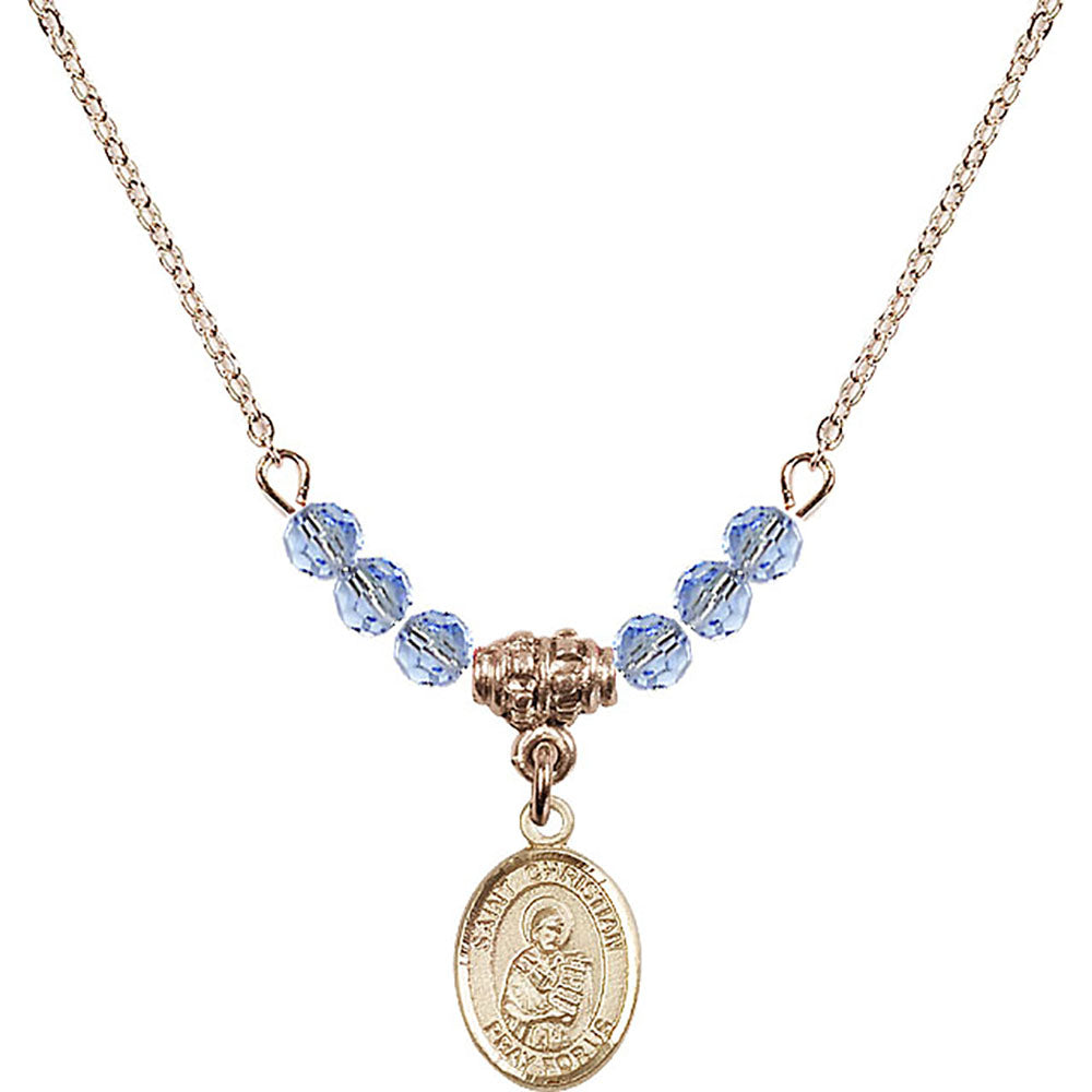 14kt Gold Filled Saint Christian Demosthenes Birthstone Necklace with Light Sapphire Beads - 9257