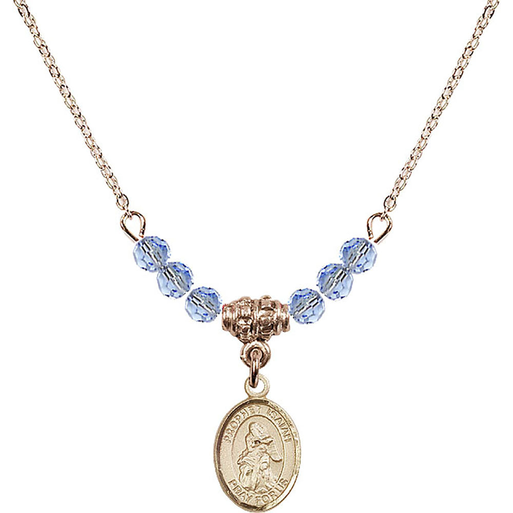 14kt Gold Filled Saint Isaiah Birthstone Necklace with Light Sapphire Beads - 9258