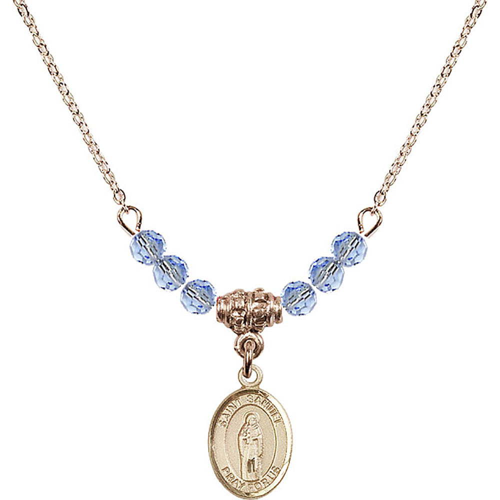 14kt Gold Filled Saint Samuel Birthstone Necklace with Light Sapphire Beads - 9259