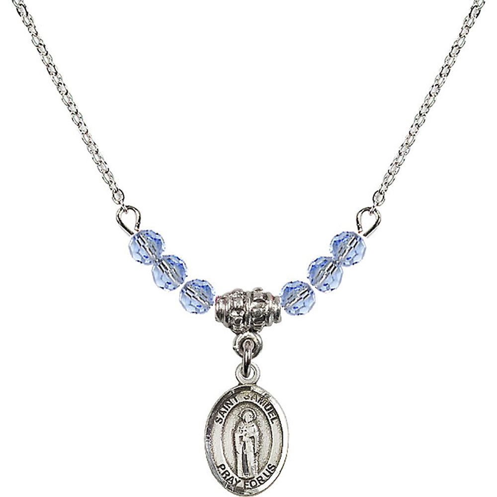 Sterling Silver Saint Samuel Birthstone Necklace with Light Sapphire Beads - 9259