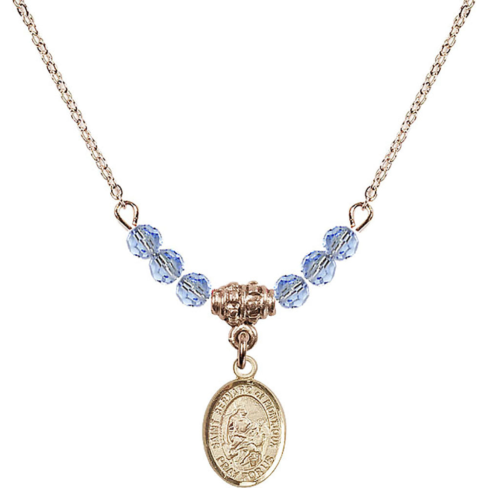 14kt Gold Filled Saint Bernard of Montjoux Birthstone Necklace with Light Sapphire Beads - 9264