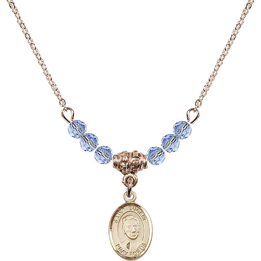 14kt Gold Filled Saint Eugene de Mazenod Birthstone Necklace with Light Sapphire Beads - 9266