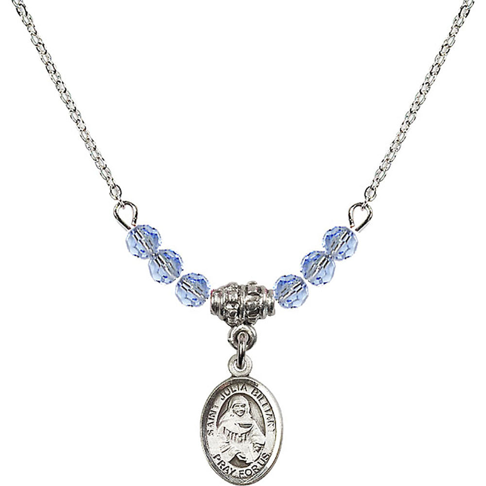 Sterling Silver Saint Julia Billiart Birthstone Necklace with Light Sapphire Beads - 9267