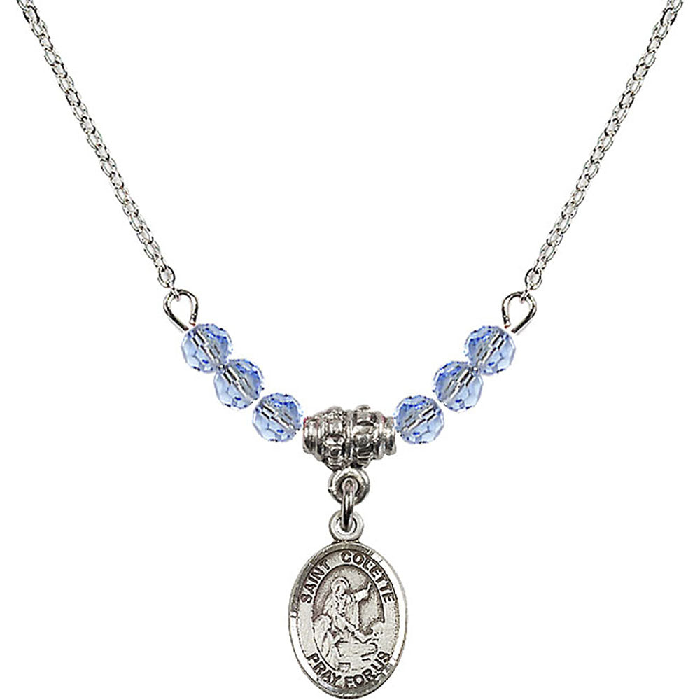Sterling Silver Saint Colette Birthstone Necklace with Light Sapphire Beads - 9268