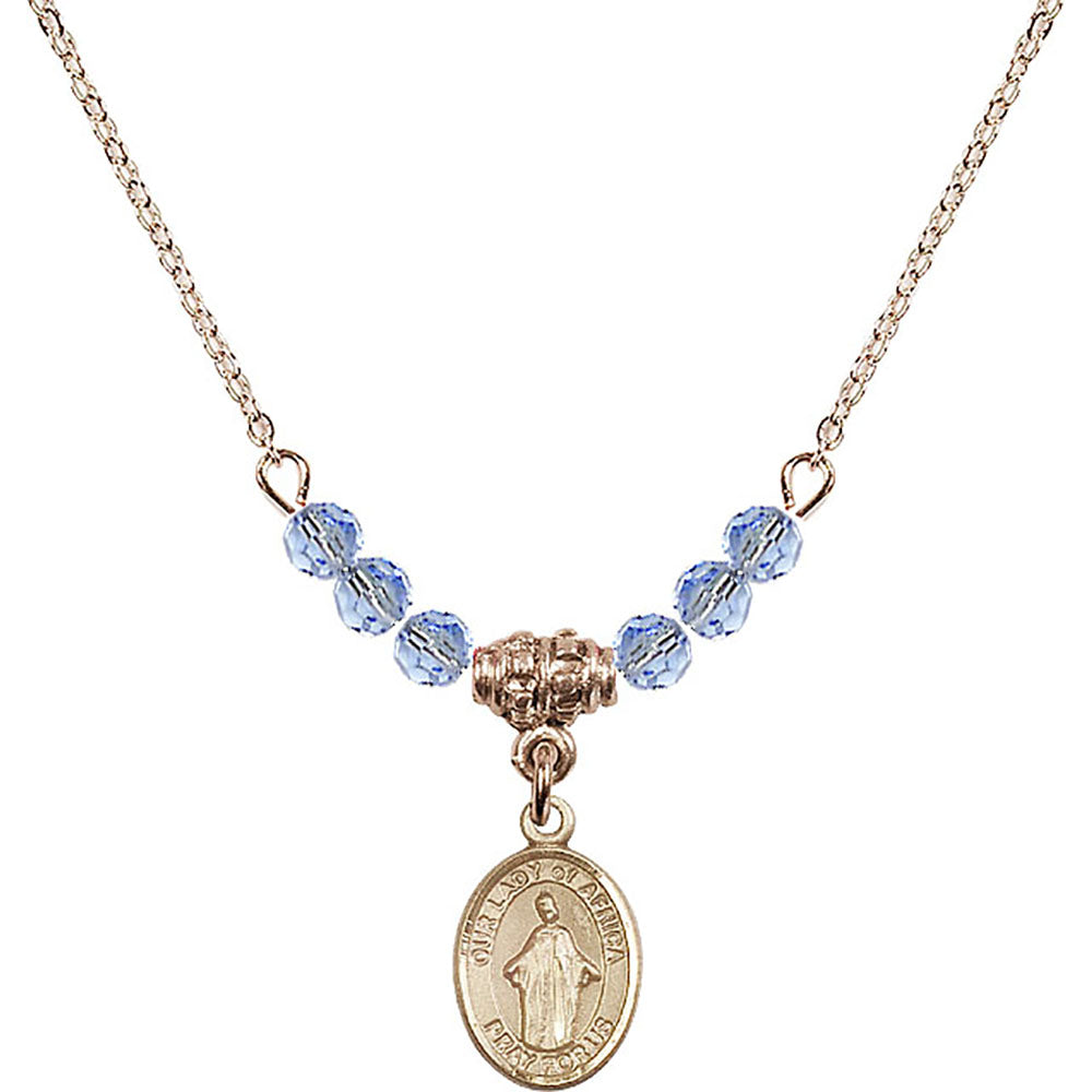 14kt Gold Filled Our Lady of Africa Birthstone Necklace with Light Sapphire Beads - 9269