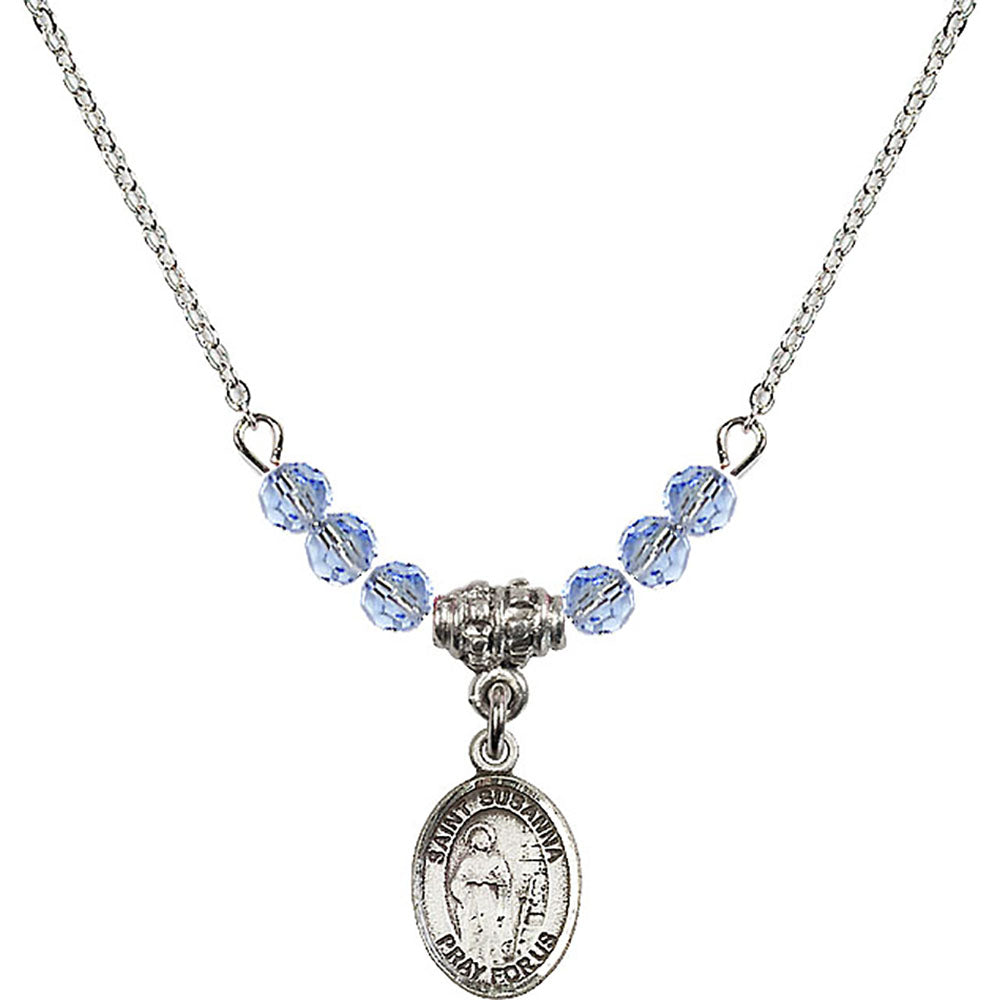 Sterling Silver Saint Susanna Birthstone Necklace with Light Sapphire Beads - 9280