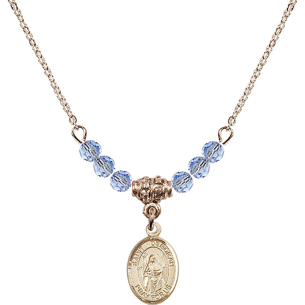 14kt Gold Filled Saint Deborah Birthstone Necklace with Light Sapphire Beads - 9286