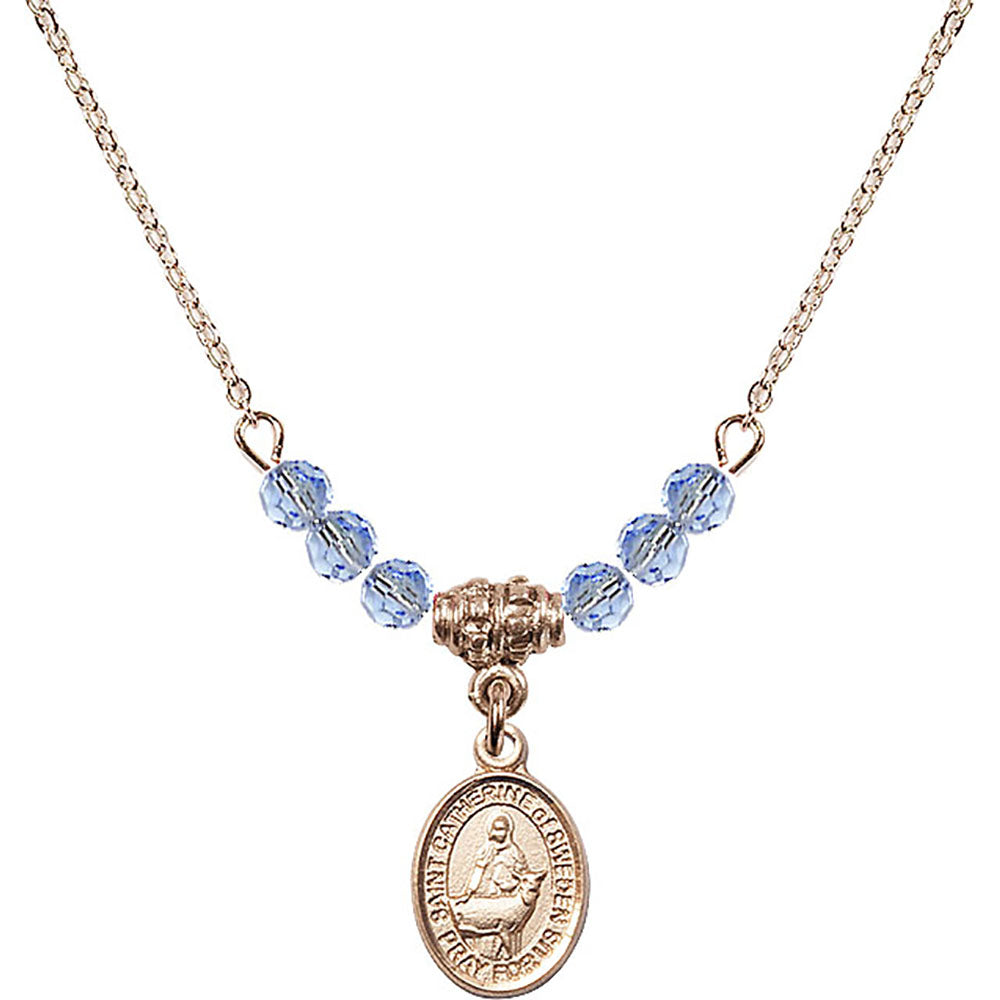 14kt Gold Filled Saint Catherine of Sweden Birthstone Necklace with Light Sapphire Beads - 9336
