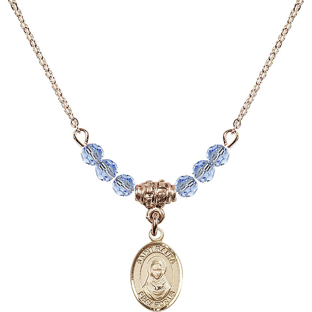 14kt Gold Filled Saint Rafka Birthstone Necklace with Light Sapphire Beads - 9338