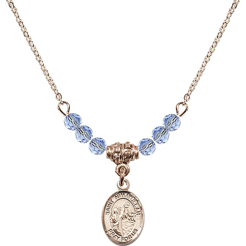 14kt Gold Filled Saint Nimatullah Birthstone Necklace with Light Sapphire Beads - 9339