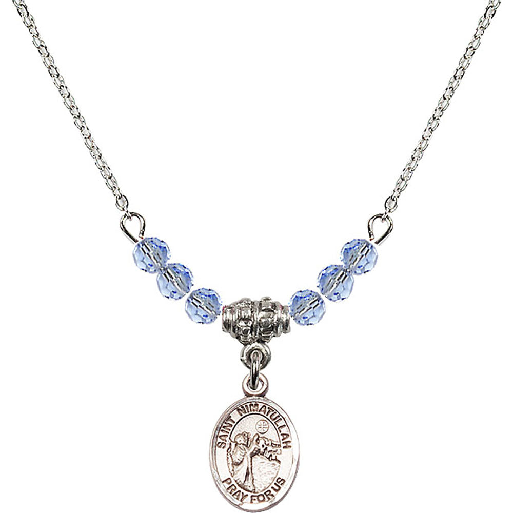 Sterling Silver Saint Nimatullah Birthstone Necklace with Light Sapphire Beads - 9339