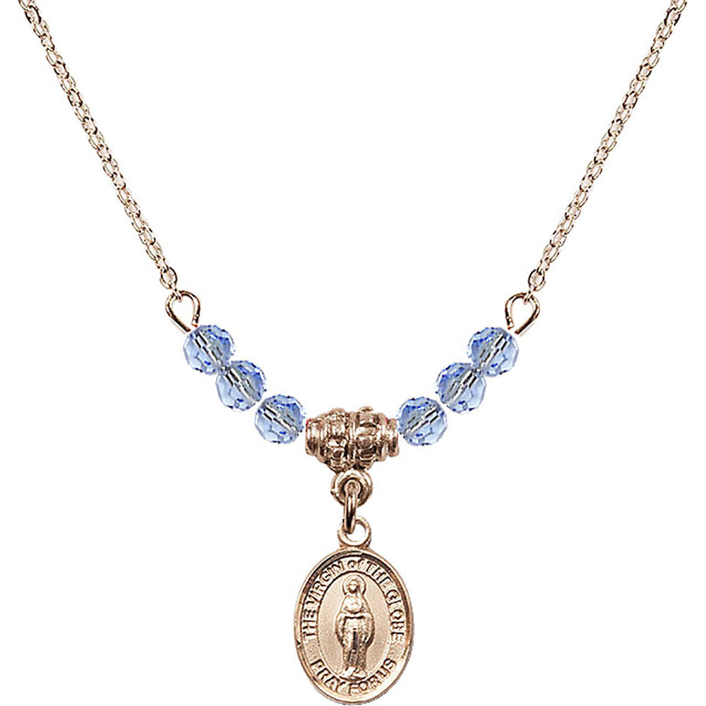 14kt Gold Filled Virgin of the Globe Birthstone Necklace with Light Sapphire Beads - 9345