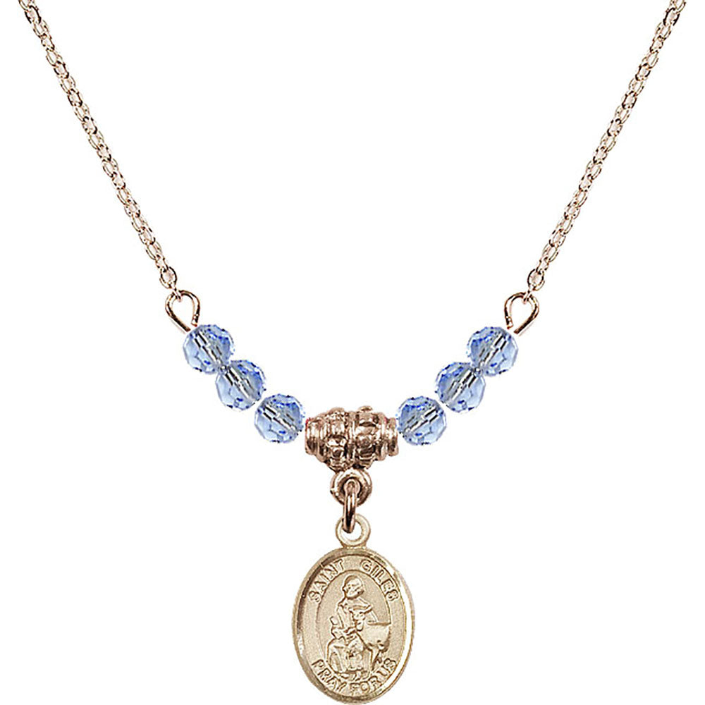14kt Gold Filled Saint Giles Birthstone Necklace with Light Sapphire Beads - 9349