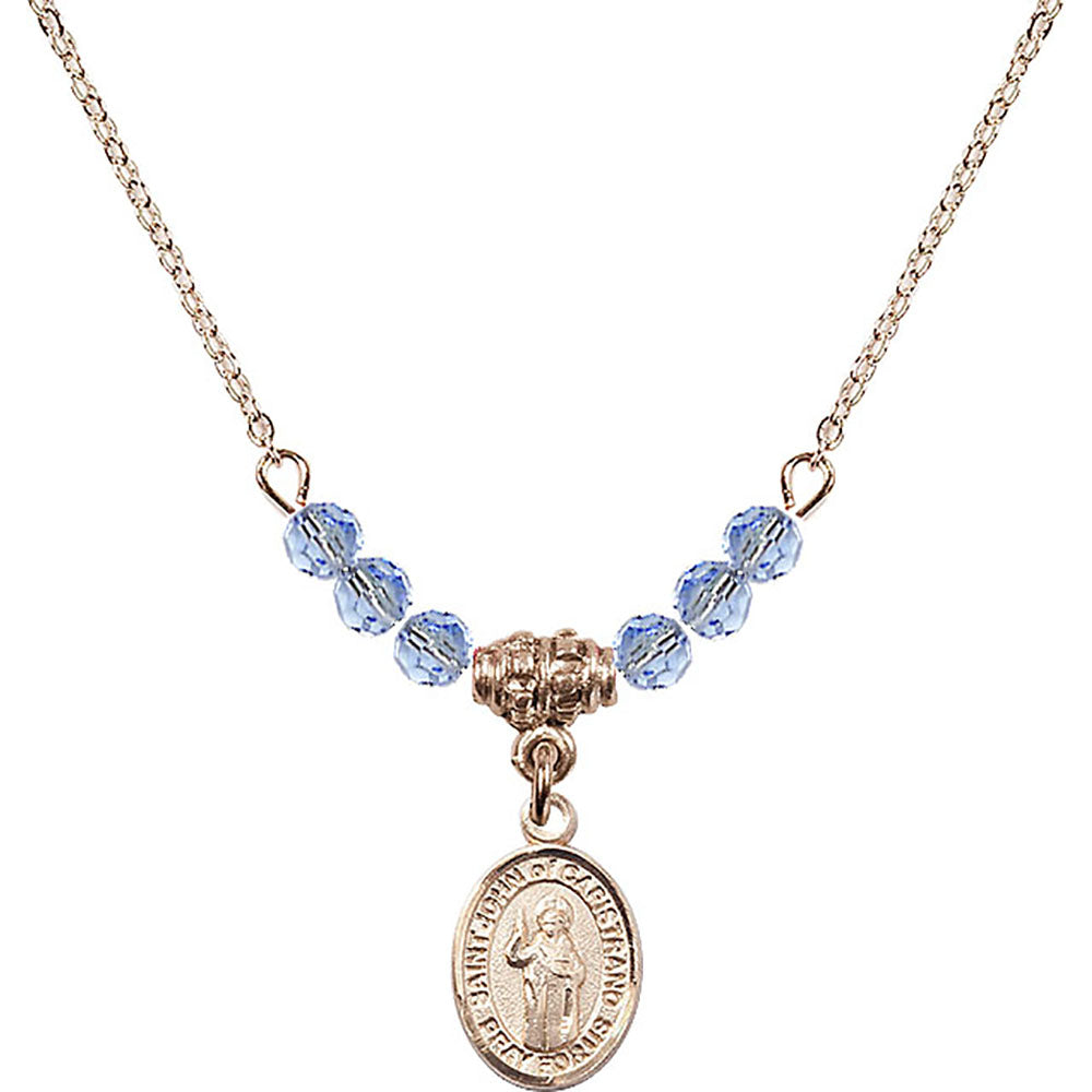 14kt Gold Filled Saint John of Capistrano Birthstone Necklace with Light Sapphire Beads - 9350