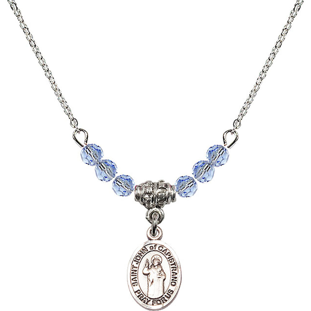 Sterling Silver Saint John of Capistrano Birthstone Necklace with Light Sapphire Beads - 9350
