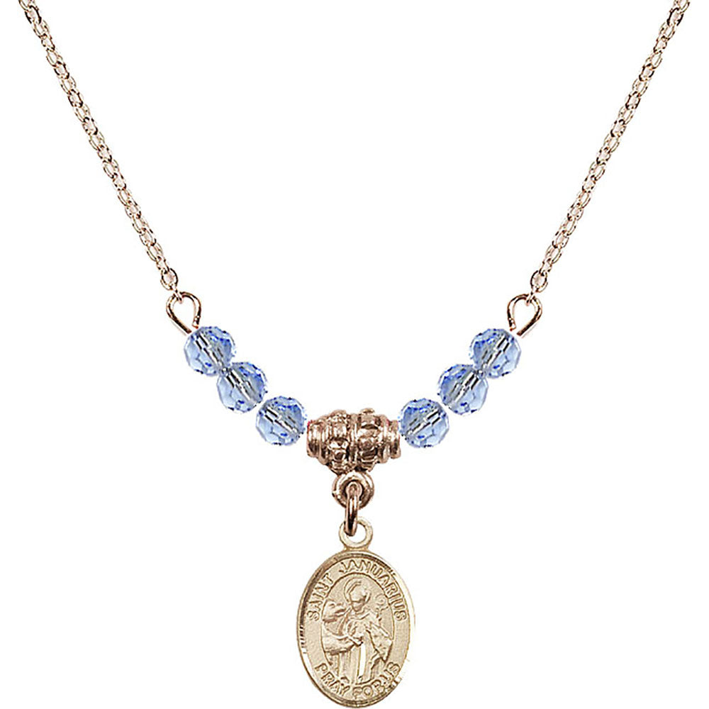 14kt Gold Filled Saint Januarius Birthstone Necklace with Light Sapphire Beads - 9351