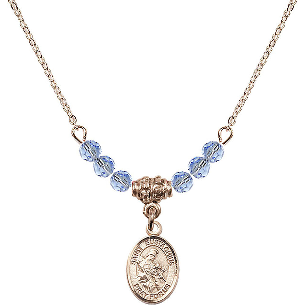 14kt Gold Filled Saint Eustachius Birthstone Necklace with Light Sapphire Beads - 9356