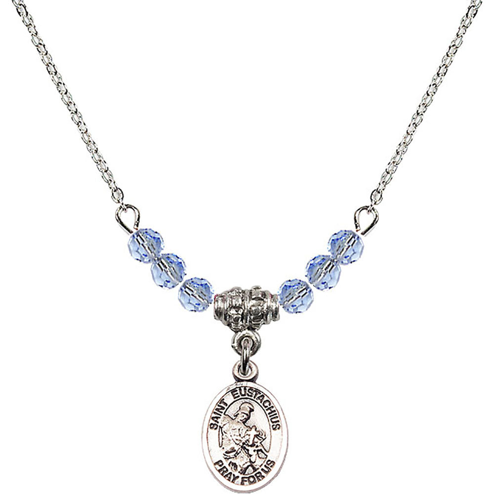 Sterling Silver Saint Eustachius Birthstone Necklace with Light Sapphire Beads - 9356