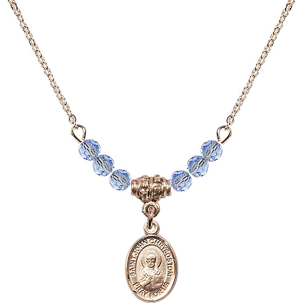 14kt Gold Filled Saint John Licci Birthstone Necklace with Light Sapphire Beads - 9358