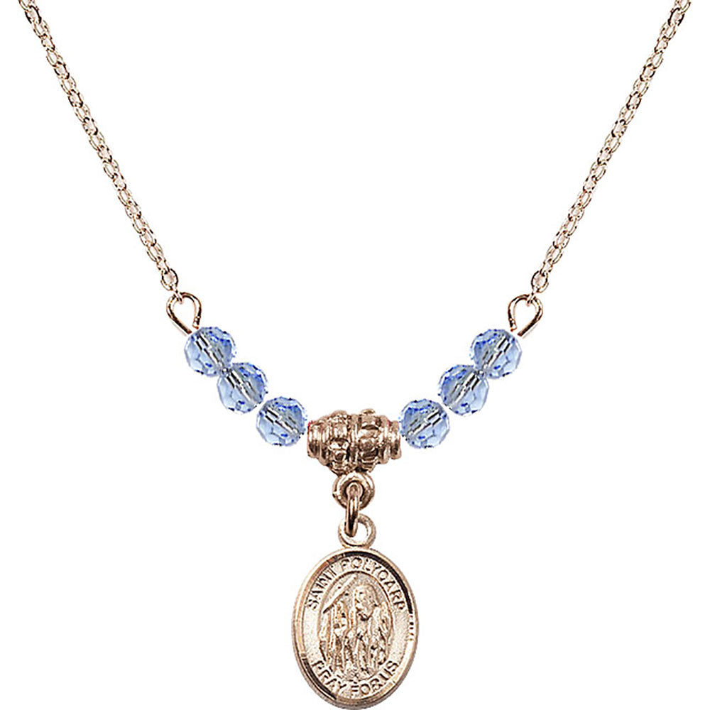 14kt Gold Filled Saint Polycarp of Smyrna Birthstone Necklace with Light Sapphire Beads - 9363