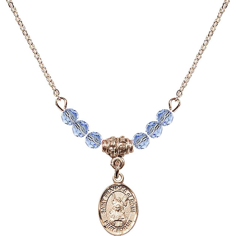 14kt Gold Filled Saint Frances of Rome Birthstone Necklace with Light Sapphire Beads - 9365