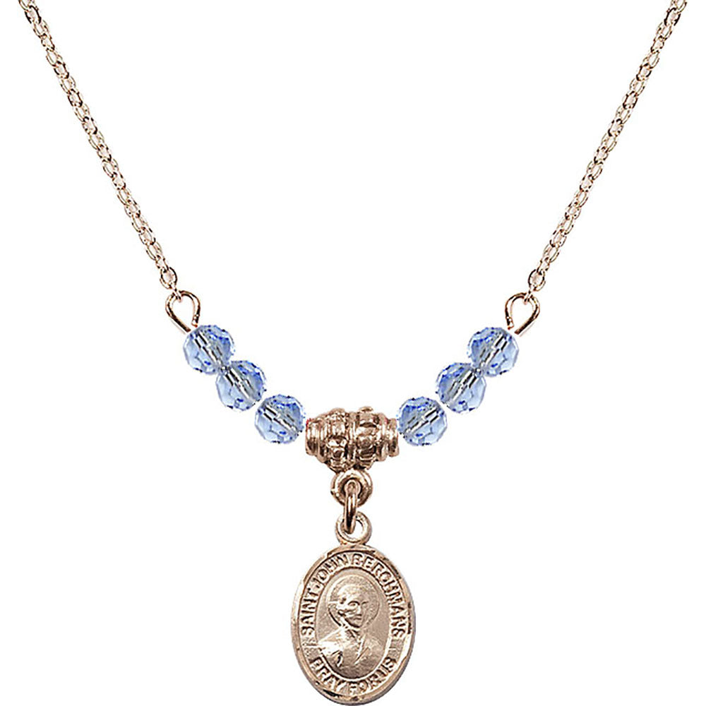 14kt Gold Filled Saint John Berchmans Birthstone Necklace with Light Sapphire Beads - 9370