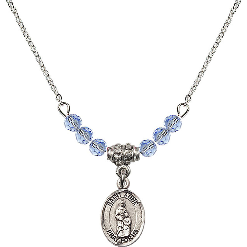 Sterling Silver Saint Anne Birthstone Necklace with Light Sapphire Beads - 9374