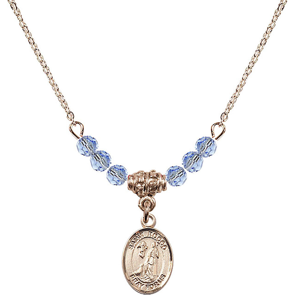 14kt Gold Filled Saint Rocco Birthstone Necklace with Light Sapphire Beads - 9377