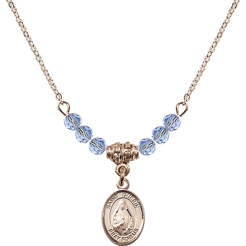 14kt Gold Filled Saint Theodora Birthstone Necklace with Light Sapphire Beads - 9382