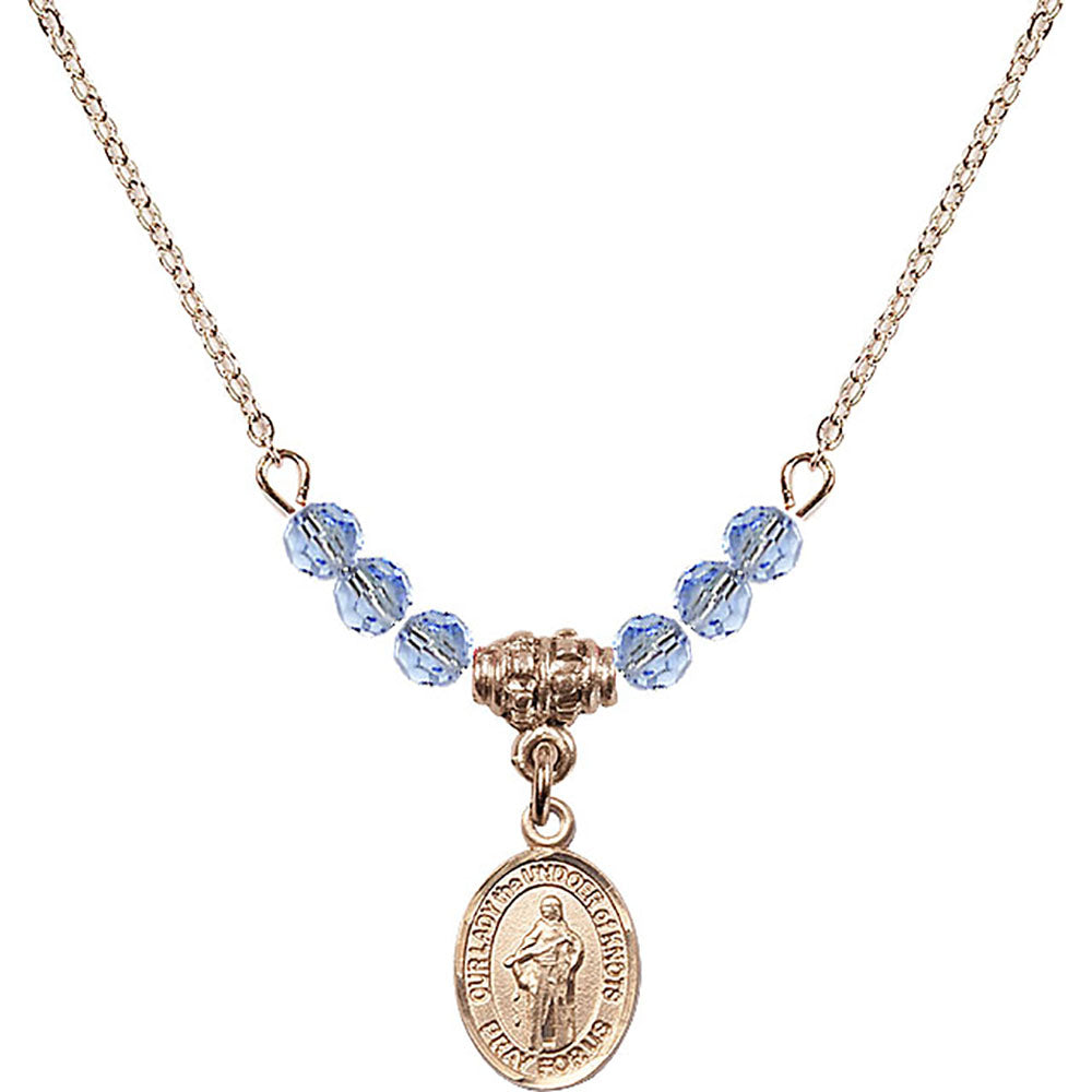 14kt Gold Filled Our Lady the Undoer of Knots Birthstone Necklace with Light Sapphire Beads - 9383