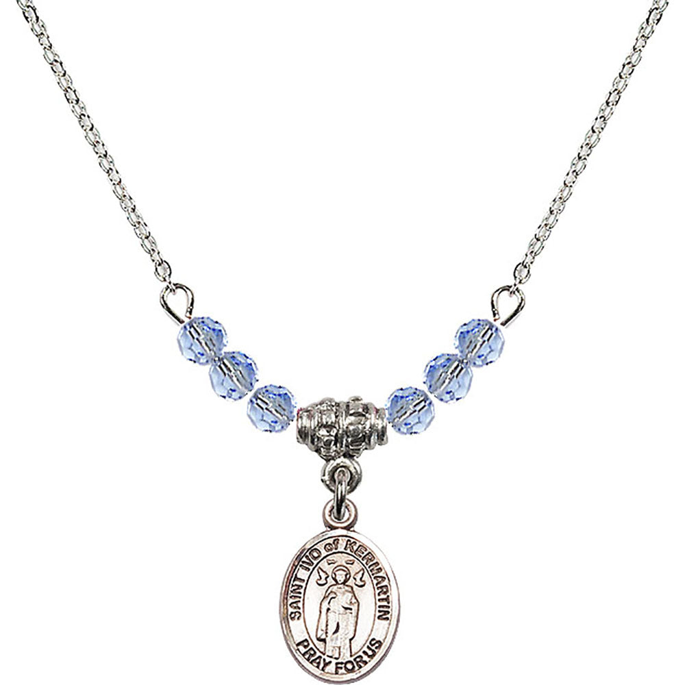 Sterling Silver Saint Ivo of Kelmartin Birthstone Necklace with Light Sapphire Beads - 9384