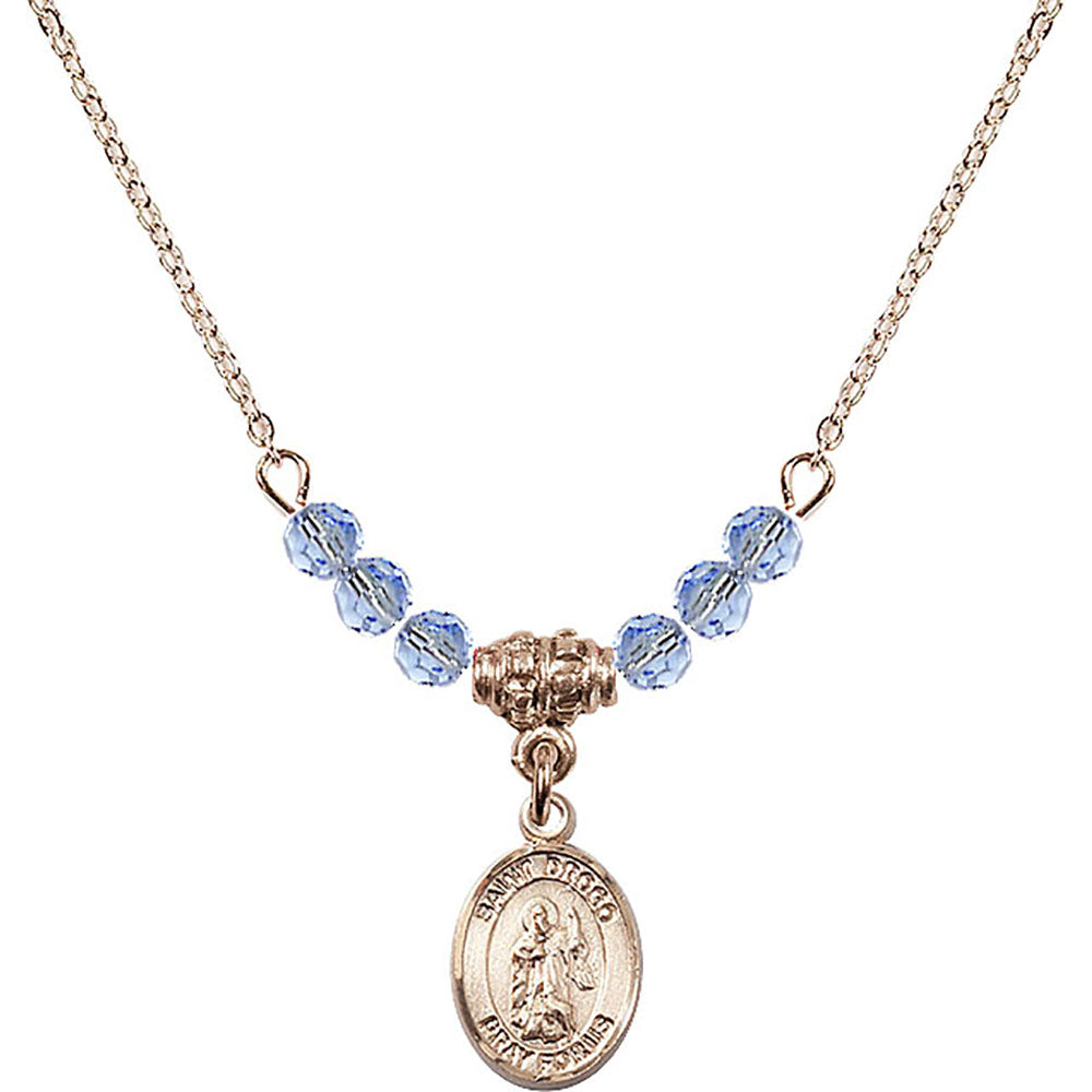 14kt Gold Filled Saint Drogo Birthstone Necklace with Light Sapphire Beads - 9386