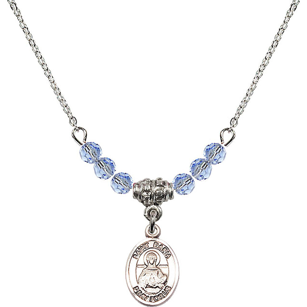 Sterling Silver Saint Daria Birthstone Necklace with Light Sapphire Beads - 9396