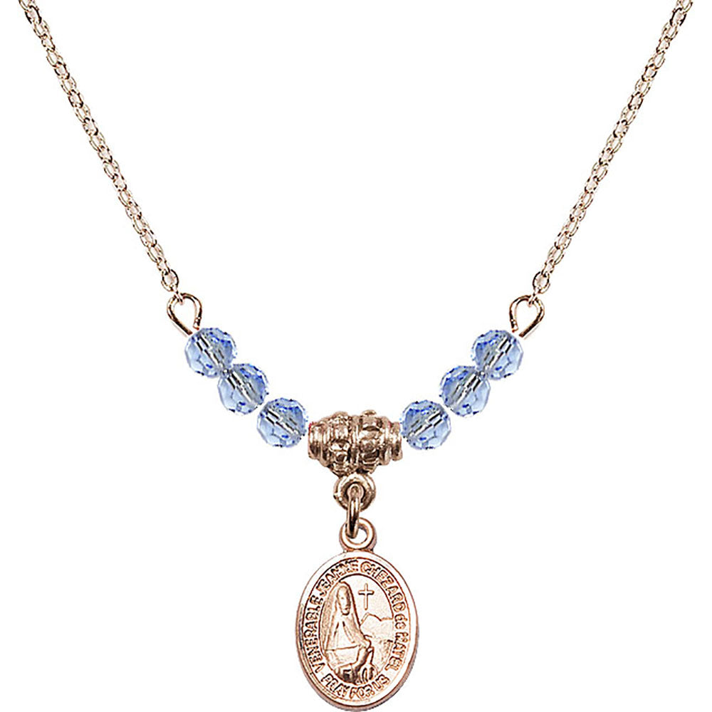 14kt Gold Filled Saint Jeanne Chezard de Matel Birthstone Necklace with Light Sapphire Beads - 9401