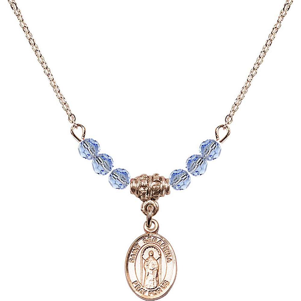 14kt Gold Filled Saint Seraphina Birthstone Necklace with Light Sapphire Beads - 9405