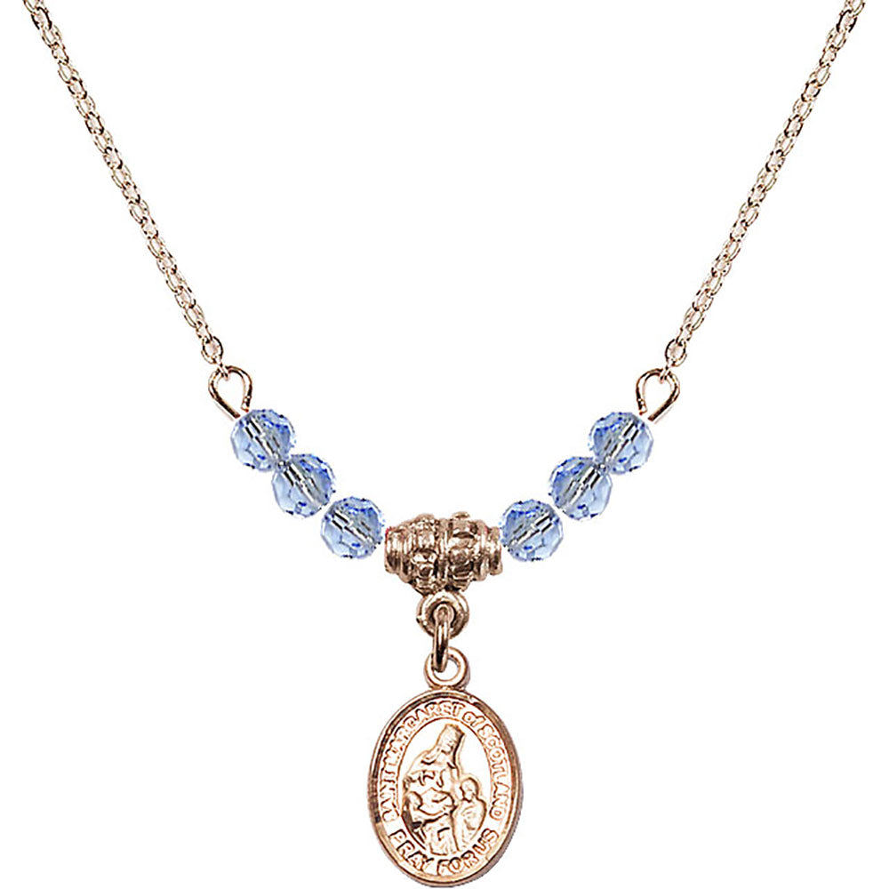 14kt Gold Filled Saint Margaret of Scotland Birthstone Necklace with Light Sapphire Beads - 9407