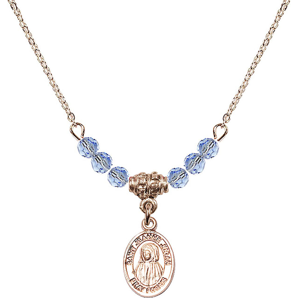 14kt Gold Filled Saint Jeanne Jugan Birthstone Necklace with Light Sapphire Beads - 9409