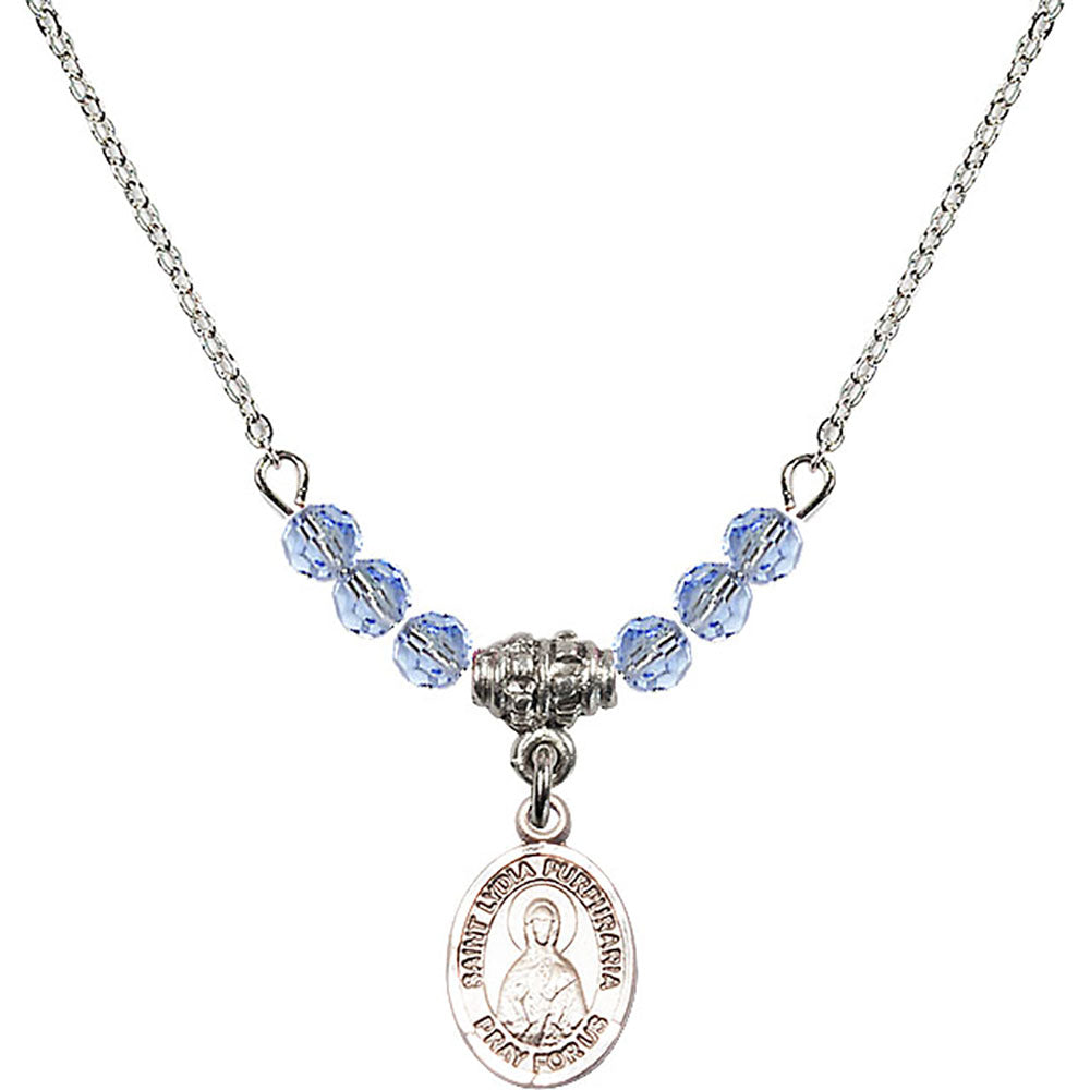Sterling Silver Saint Lydia Purpuraria Birthstone Necklace with Light Sapphire Beads - 9411