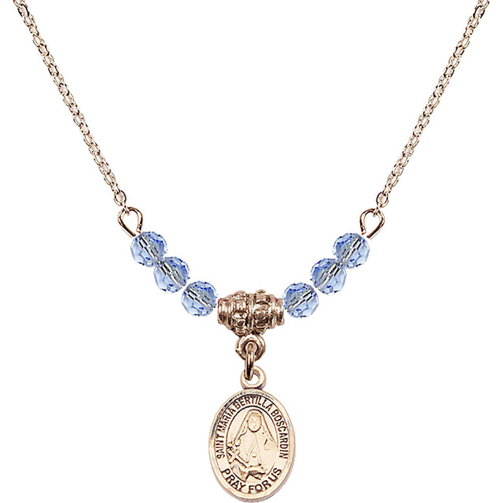 14kt Gold Filled Saint Maria Bertilla Boscardin Birthstone Necklace with Light Sapphire Beads - 9428
