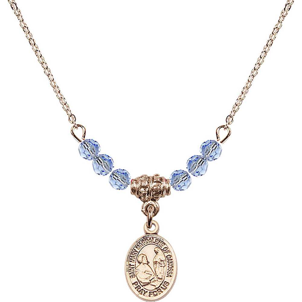 14kt Gold Filled Saint Mary Magdalene of Canossa Birthstone Necklace with Light Sapphire Beads - 9429