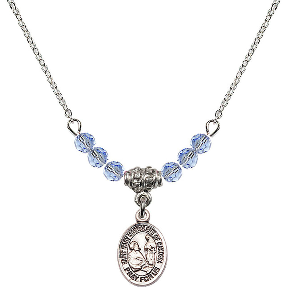 Sterling Silver Saint Mary Magdalene of Canossa Birthstone Necklace with Light Sapphire Beads - 9429