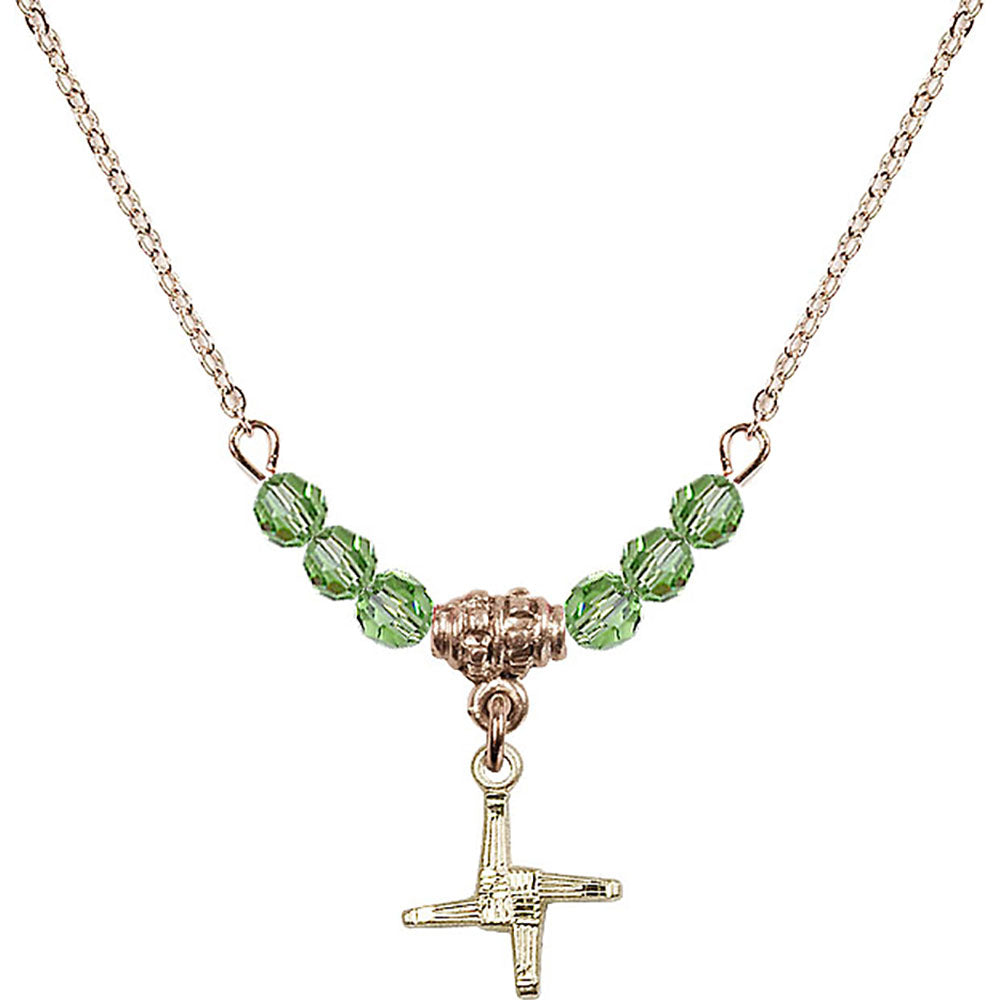 14kt Gold Filled Saint Brigid Cross Birthstone Necklace with Peridot Beads - 0291