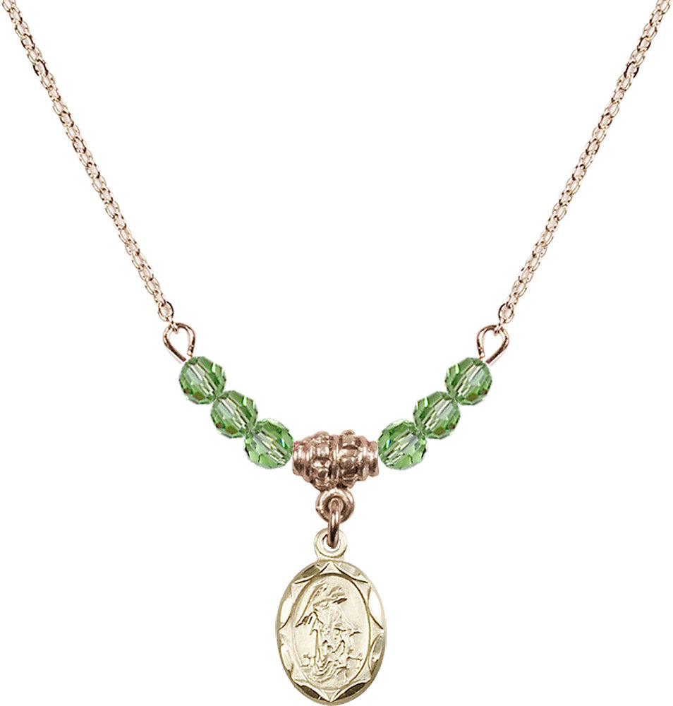 14kt Gold Filled Guardian Angel Birthstone Necklace with Peridot Beads - 0301