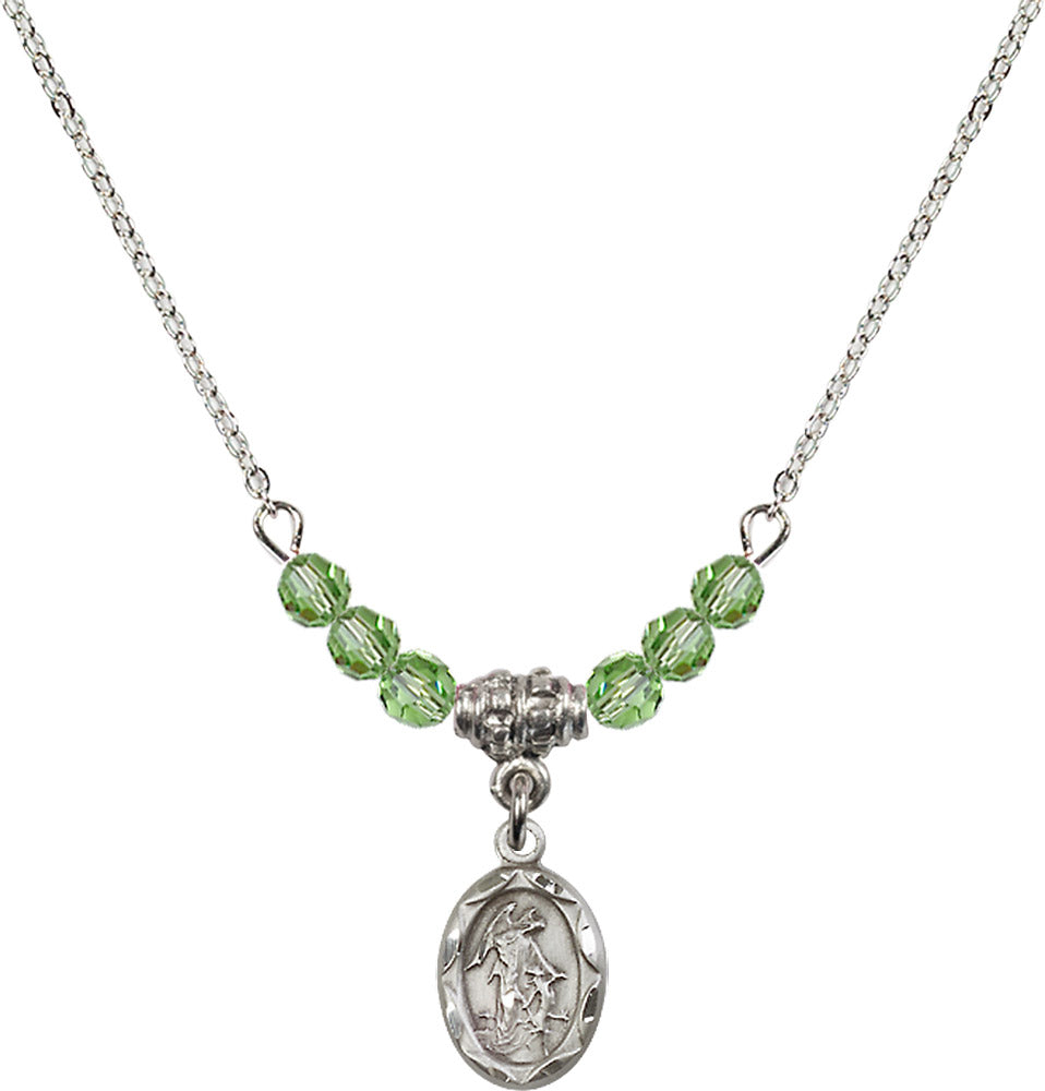 Sterling Silver Guardian Angel Birthstone Necklace with Peridot Beads - 0301