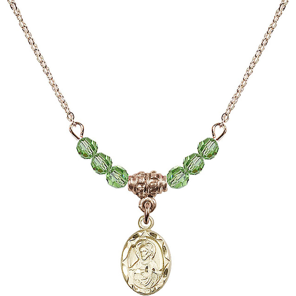 14kt Gold Filled Scapular Birthstone Necklace with Peridot Beads - 0301