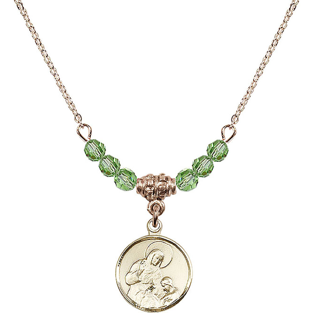14kt Gold Filled Saint Ann Birthstone Necklace with Peridot Beads - 0601