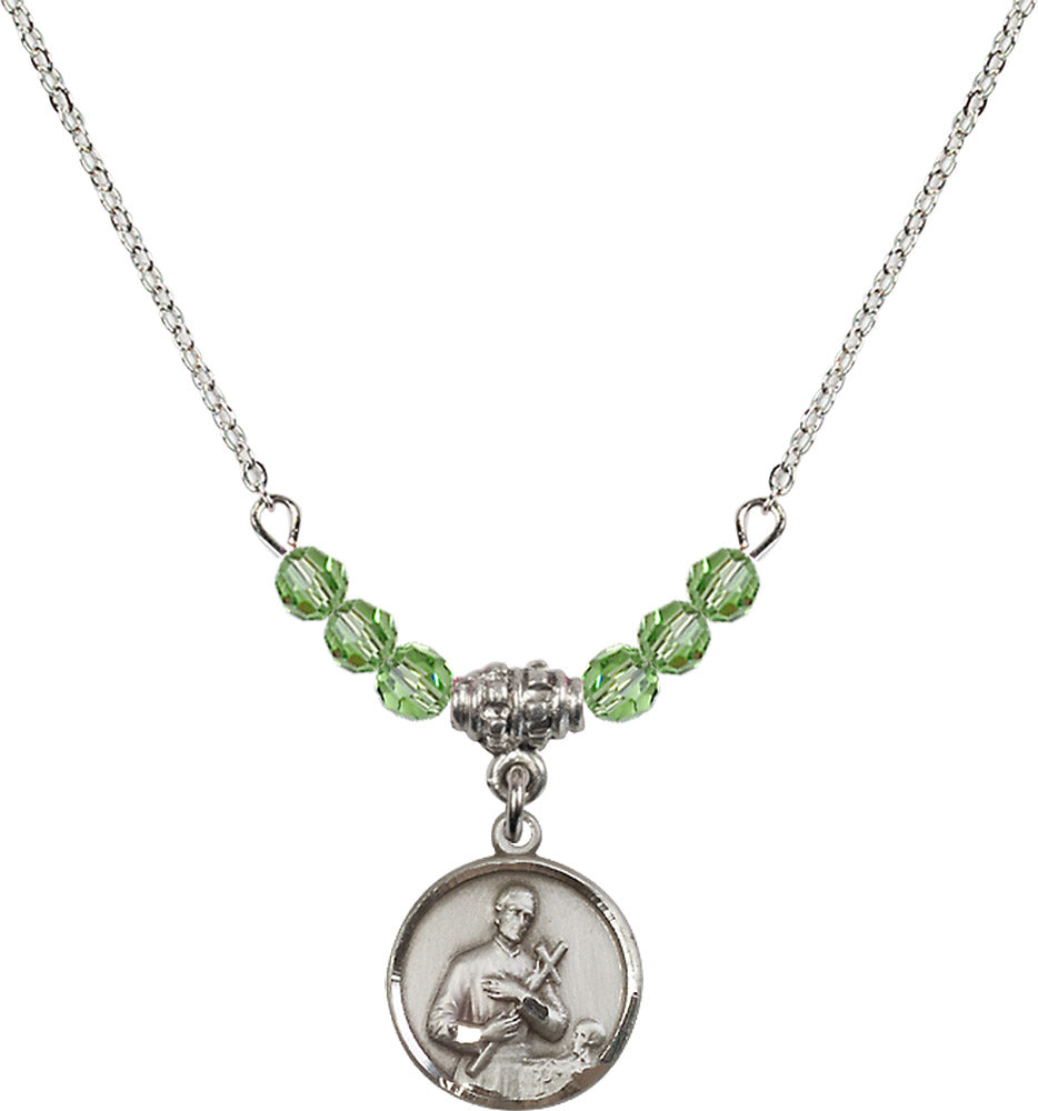 Sterling Silver Saint Gerard Birthstone Necklace with Peridot Beads - 0601