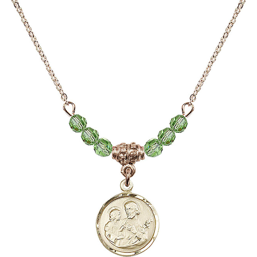 14kt Gold Filled Saint Joseph Birthstone Necklace with Peridot Beads - 0601
