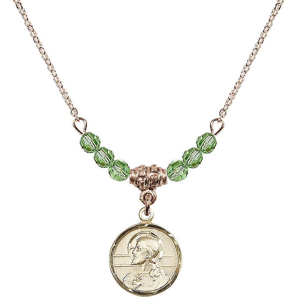 14kt Gold Filled Scapular Birthstone Necklace with Peridot Beads - 0601
