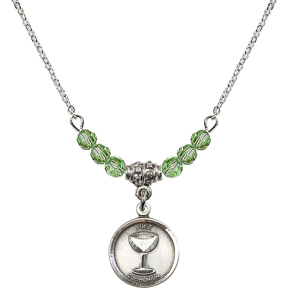 Sterling Silver Communion Birthstone Necklace with Peridot Beads - 0601